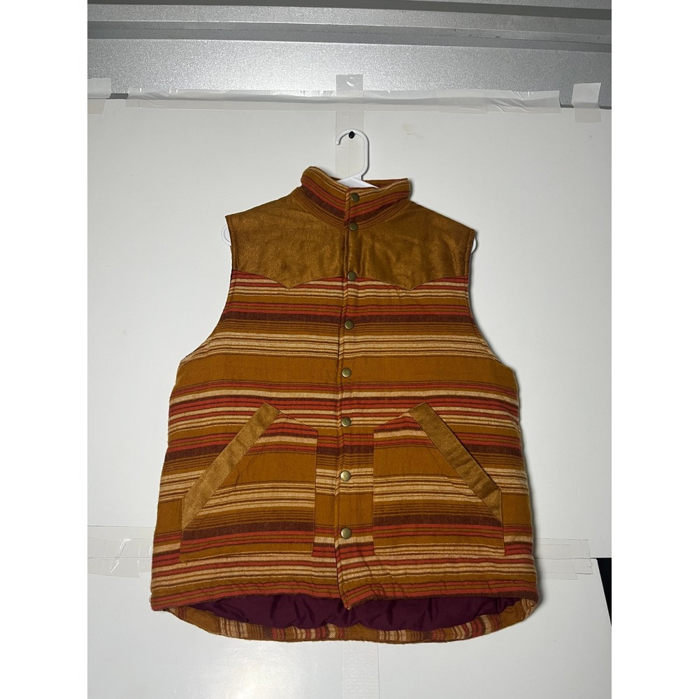 Earthbound Trading Co Mens Western Puffer Vest Striped Faux Suede Yoke Mustard M